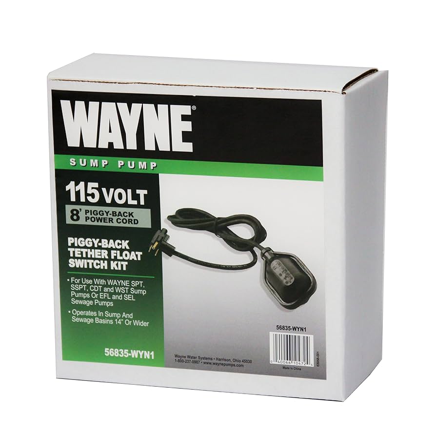 Wayne 56835-WYN1 Piggy-Back Tether Float Switch, 8', Pump